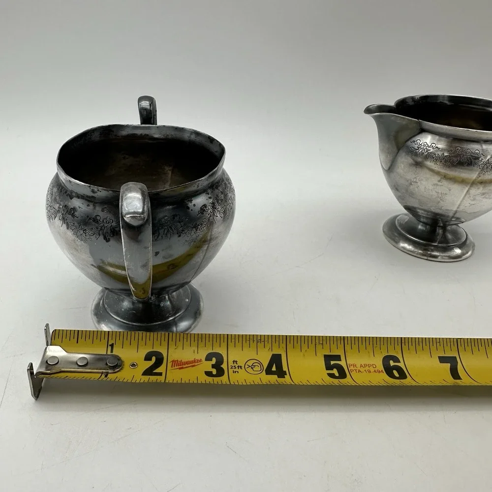 Vintage Forbes Silver Plate Co Creamer And Sugar Jar Floral Design 5